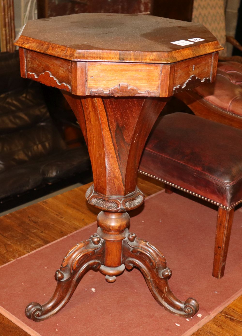 A Victorian rosewood trumpet work table, W.44cm, H.70cm